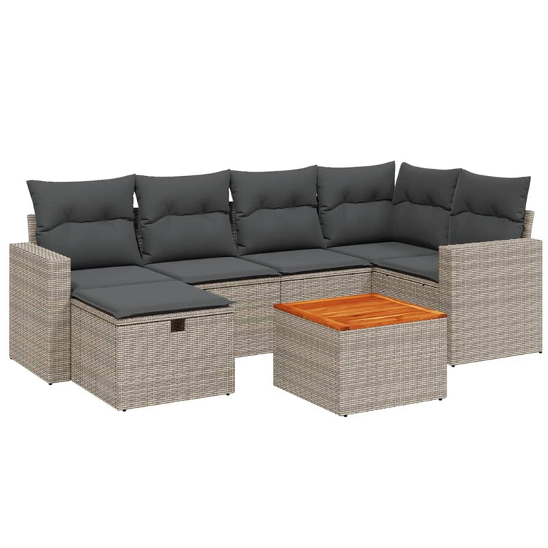 7-delige Loungeset met kussens poly rattan grijs