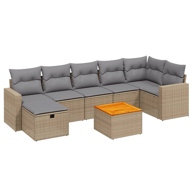 8-delige Loungeset met kussens poly rattan gemengd beige
