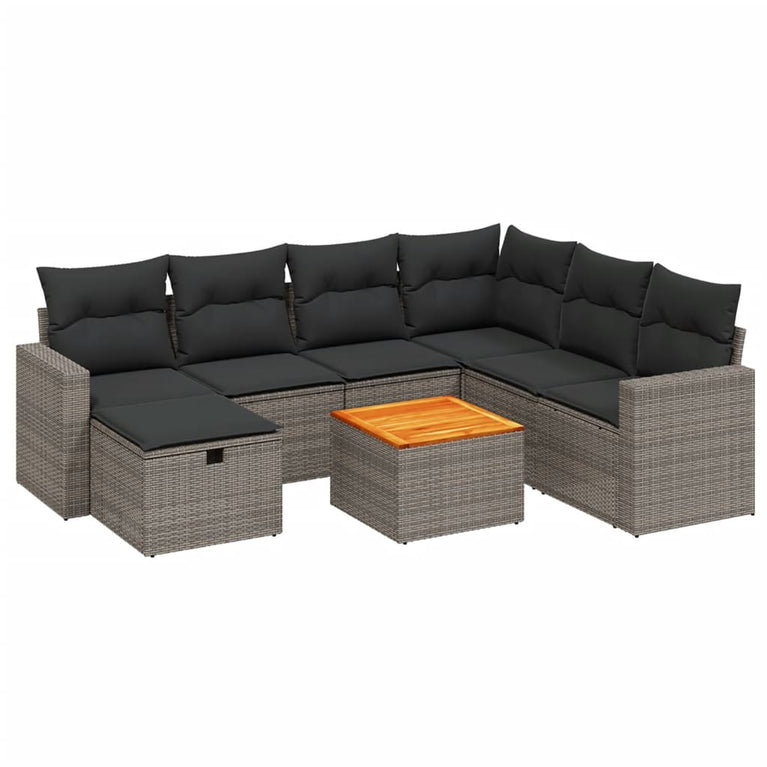 8-delige Loungeset met kussens poly rattan grijs