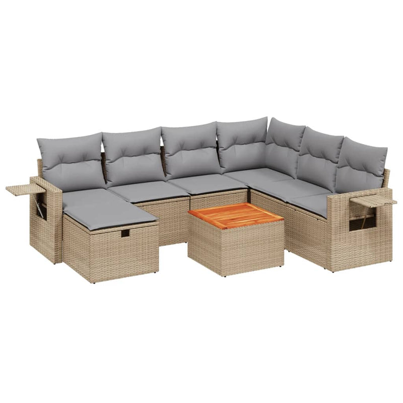 8-delige Loungeset met kussens poly rattan gemengd beige