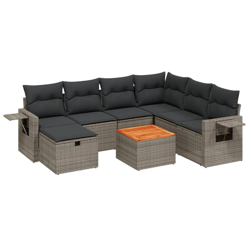8-delige Loungeset met kussens poly rattan grijs
