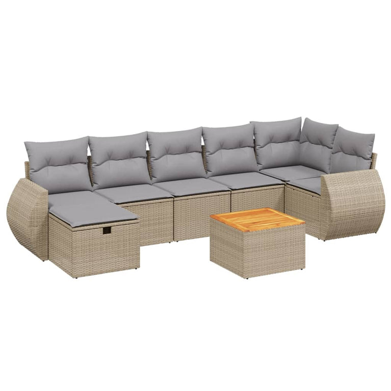 8-delige Loungeset met kussens poly rattan gemengd beige