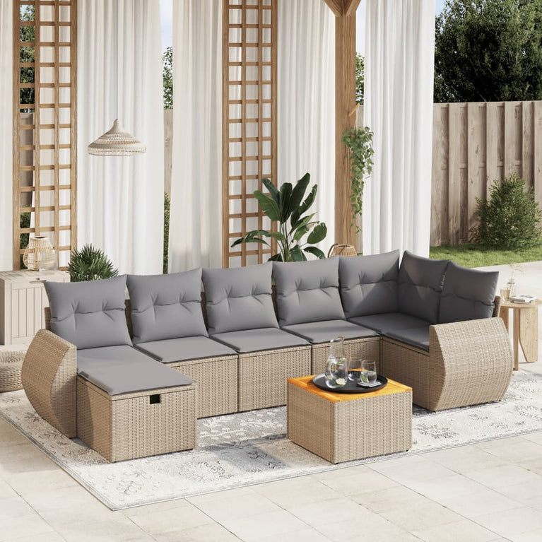 8-delige Loungeset met kussens poly rattan gemengd beige