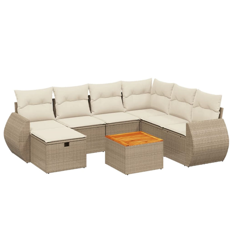 8-delige Loungeset met kussens poly rattan beige