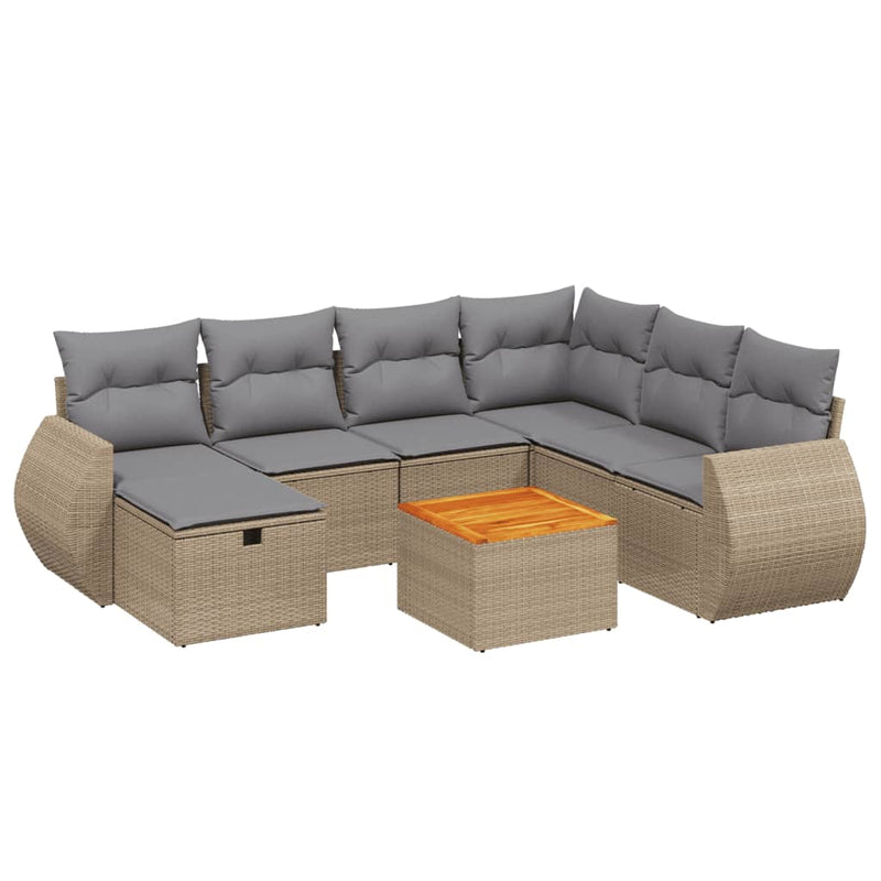 8-delige Loungeset met kussens poly rattan gemengd beige