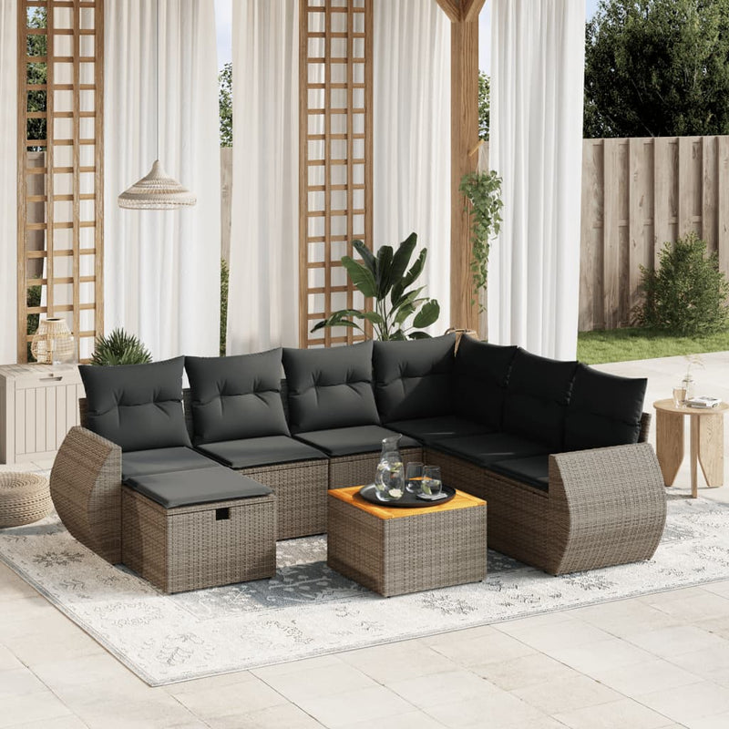 8-delige Loungeset met kussens poly rattan grijs