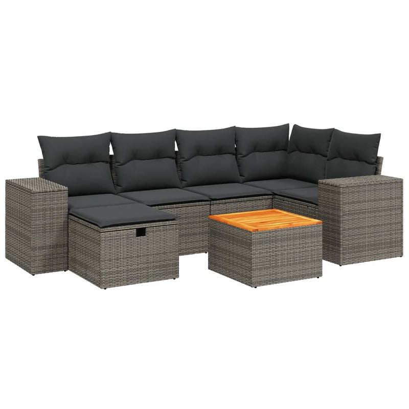 7-delige Loungeset met kussens poly rattan grijs