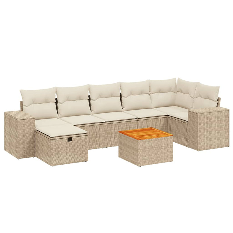 8-delige Loungeset met kussens poly rattan beige