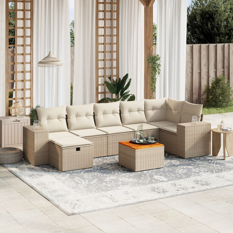 8-delige Loungeset met kussens poly rattan beige