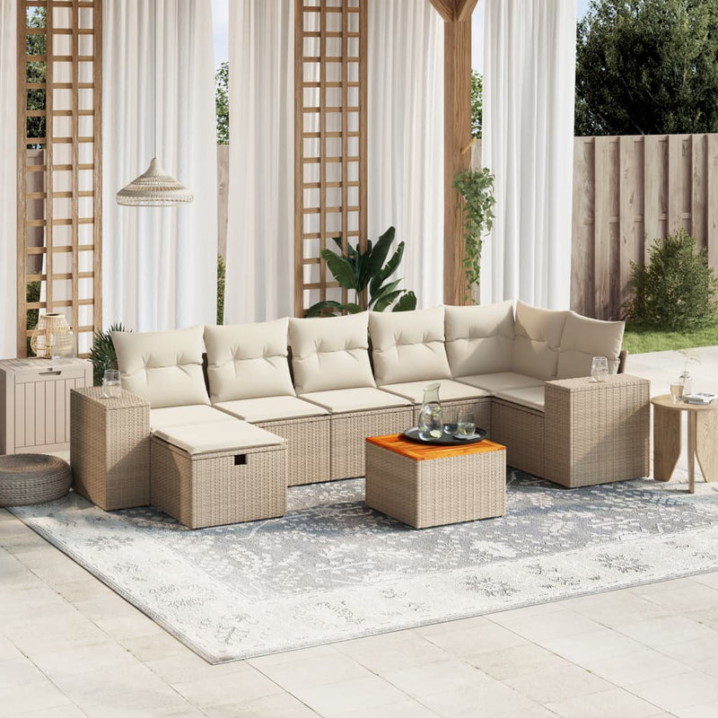 8-delige Loungeset met kussens poly rattan beige