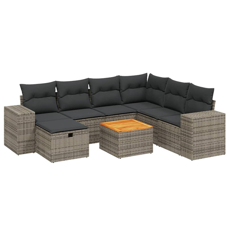 8-delige Loungeset met kussens poly rattan grijs