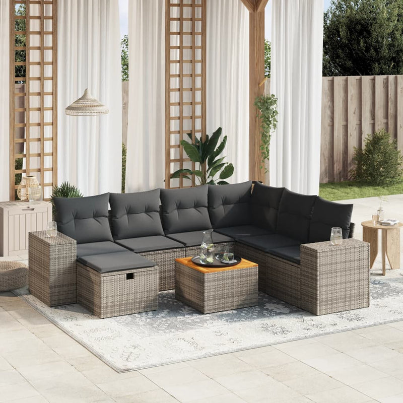 8-delige Loungeset met kussens poly rattan grijs