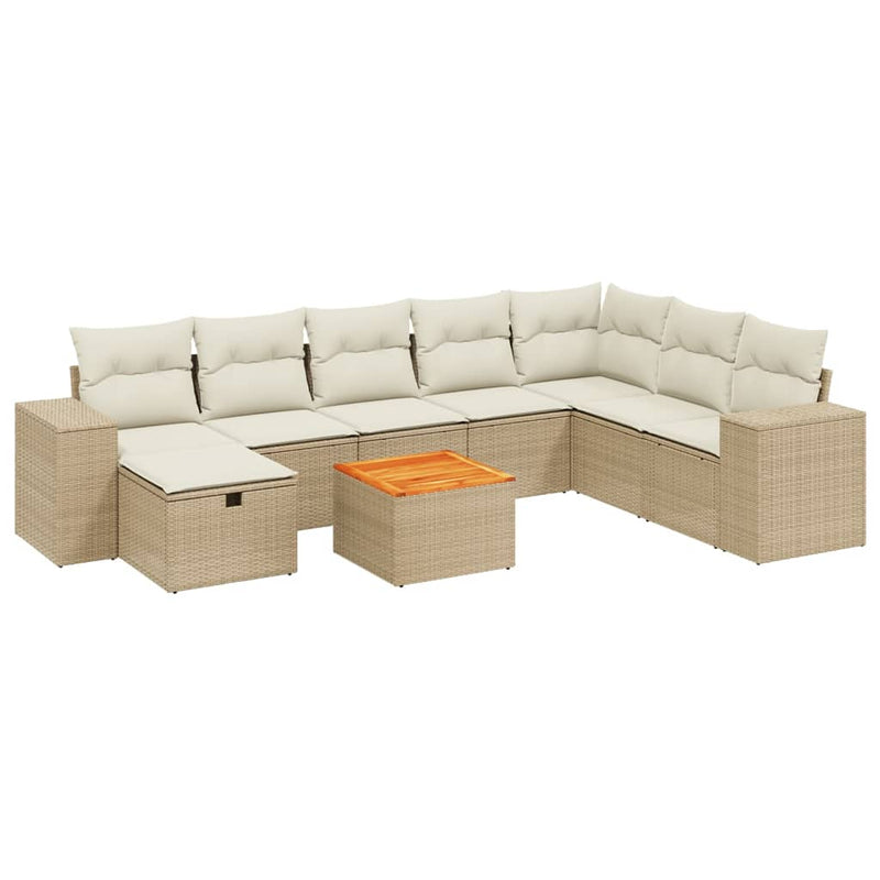 9-delige Loungeset met kussens poly rattan beige