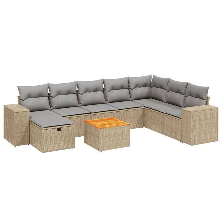 9-delige Loungeset met kussens poly rattan gemengd beige