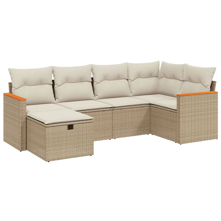 6-delige Loungeset met kussens poly rattan beige