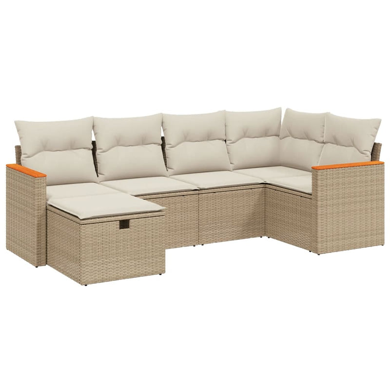 6-delige Loungeset met kussens poly rattan beige