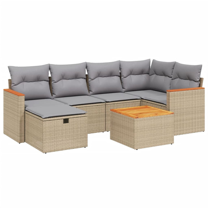 7-delige Loungeset met kussens poly rattan gemengd beige