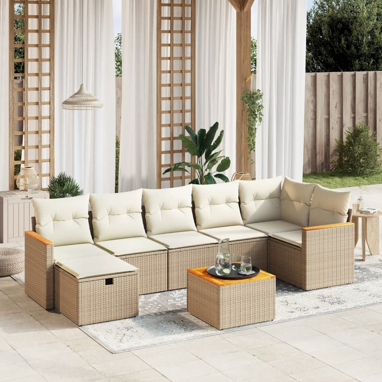 8-delige Loungeset met kussens poly rattan beige