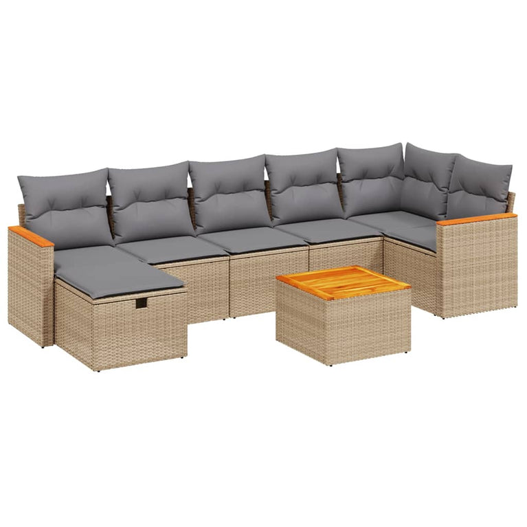 8-delige Loungeset met kussens poly rattan gemengd beige