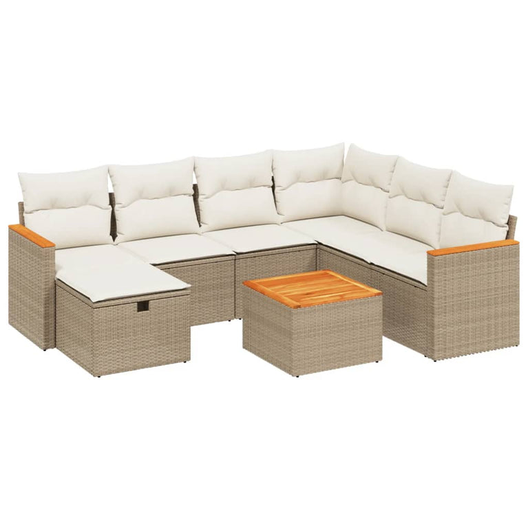 8-delige Loungeset met kussens poly rattan beige