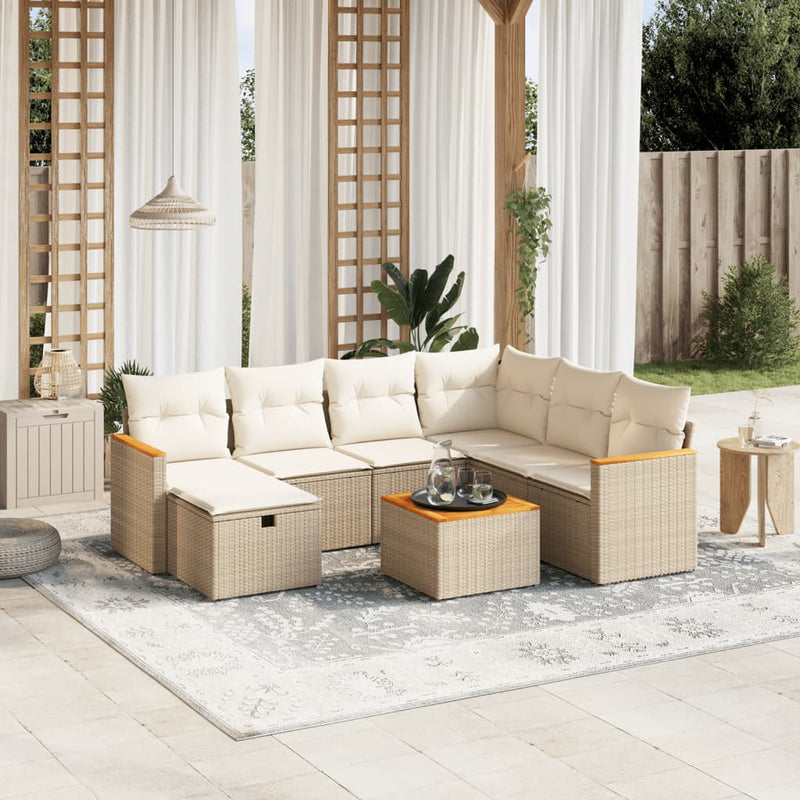 8-delige Loungeset met kussens poly rattan beige