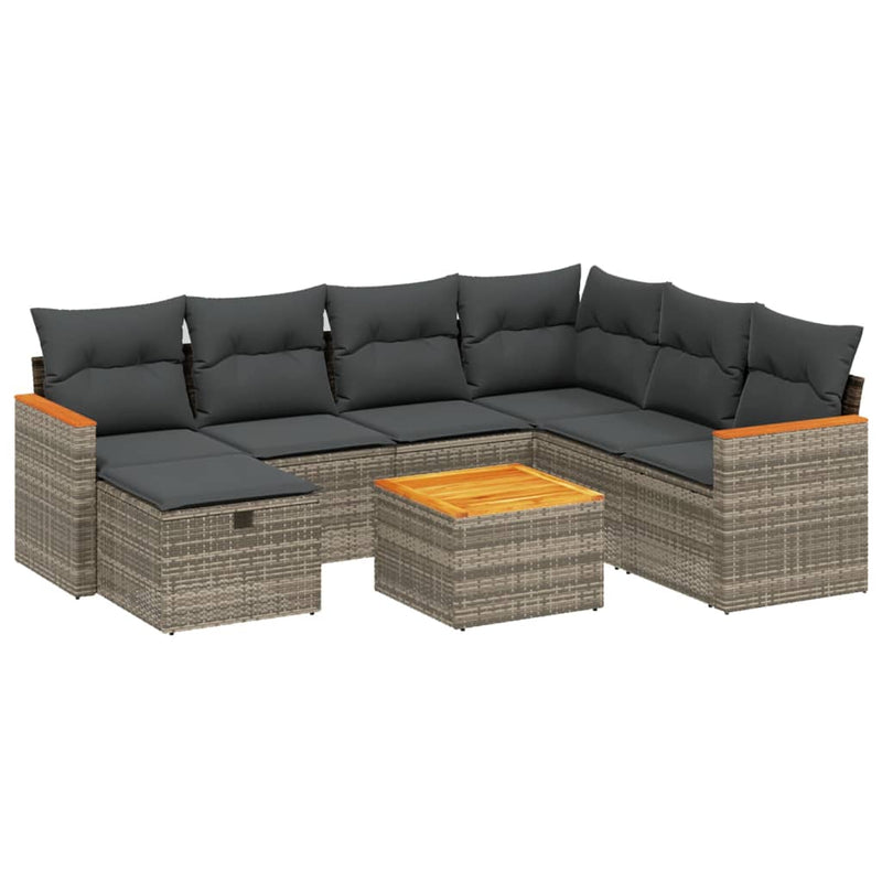 8-delige Loungeset met kussens poly rattan grijs