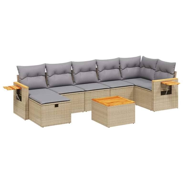 8-delige Loungeset met kussens poly rattan gemengd beige