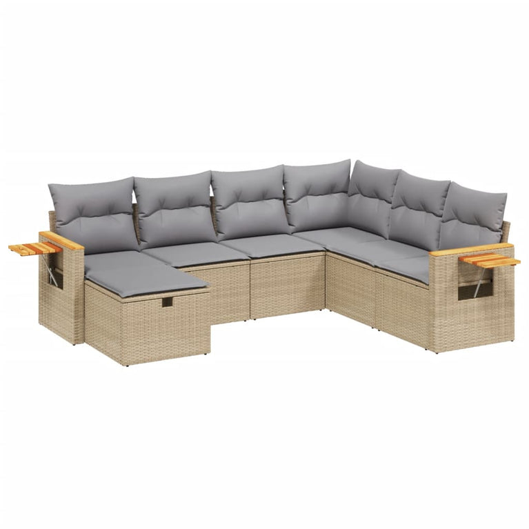 7-delige Loungeset met kussens poly rattan gemengd beige