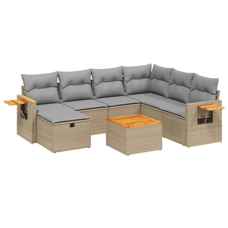 8-delige Loungeset met kussens poly rattan gemengd beige