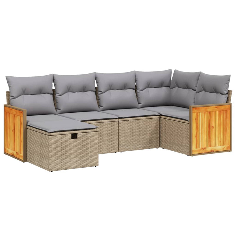 6-delige Loungeset met kussens poly rattan gemengd beige