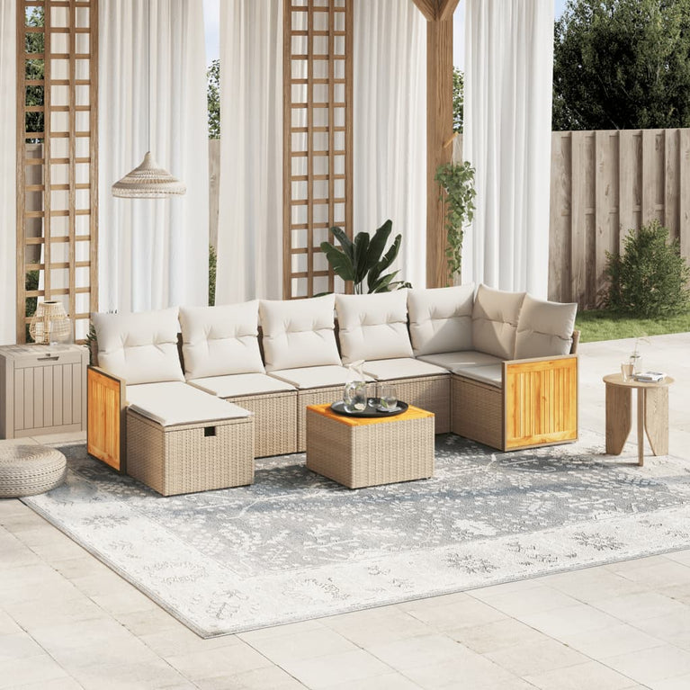 8-delige Loungeset met kussens poly rattan beige
