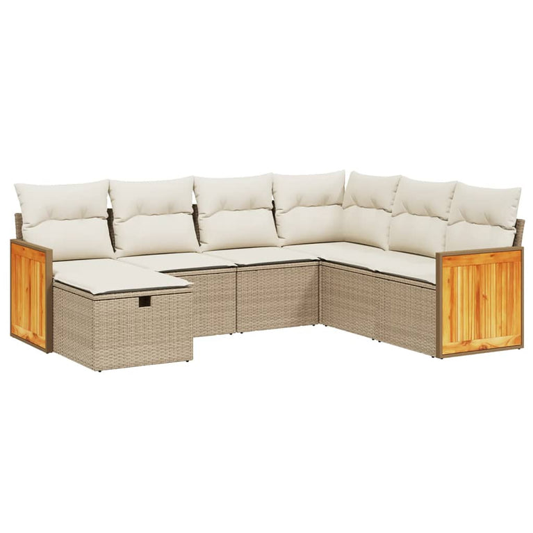 7-delige Loungeset met kussens poly rattan beige