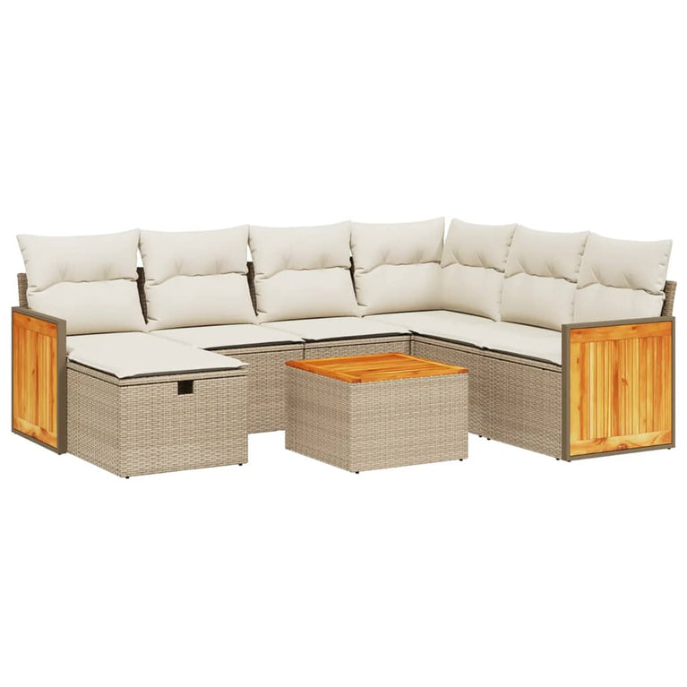 8-delige Loungeset met kussens poly rattan beige