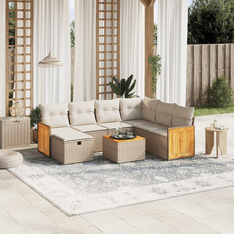 8-delige Loungeset met kussens poly rattan beige