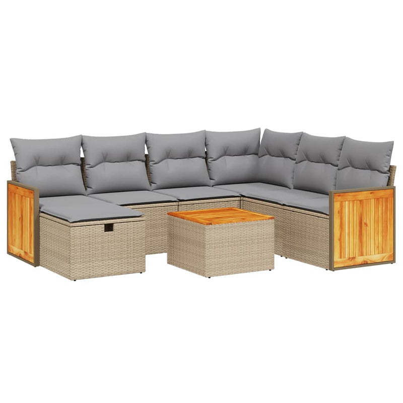 8-delige Loungeset met kussens poly rattan gemengd beige