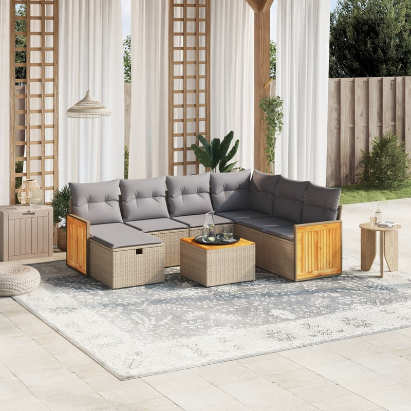 8-delige Loungeset met kussens poly rattan gemengd beige
