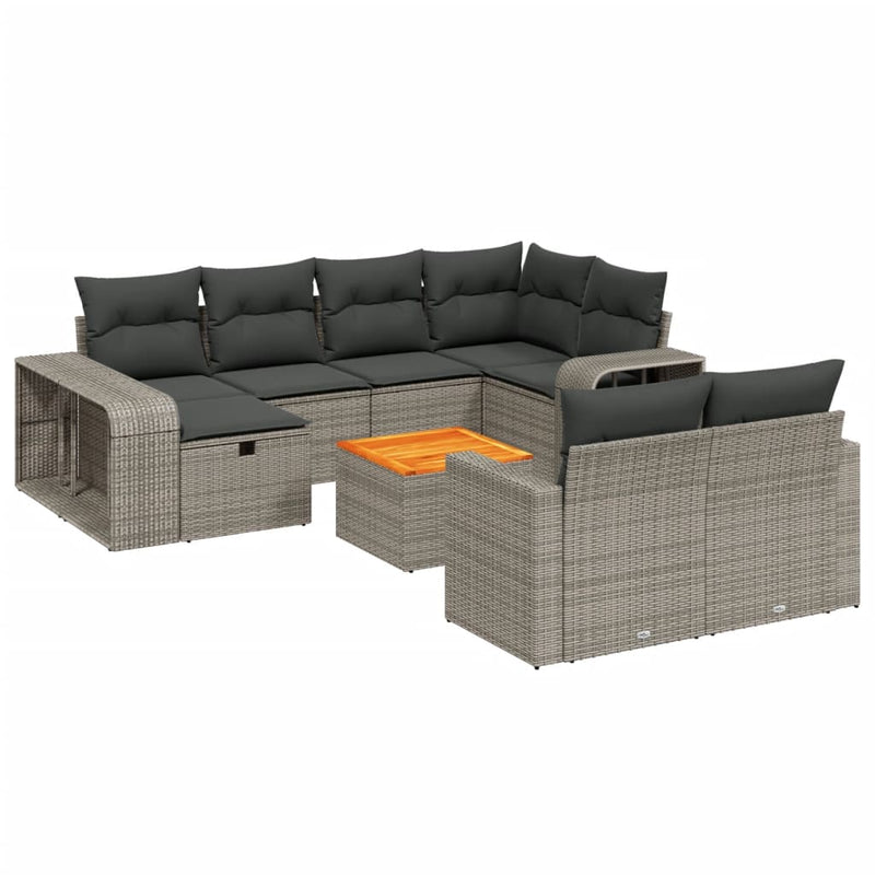 11-delige Loungeset met kussens poly rattan grijs