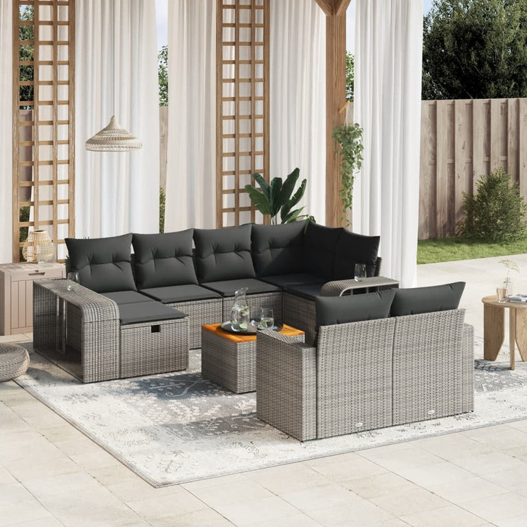 11-delige Loungeset met kussens poly rattan grijs