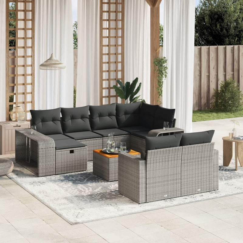 11-delige Loungeset met kussens poly rattan grijs