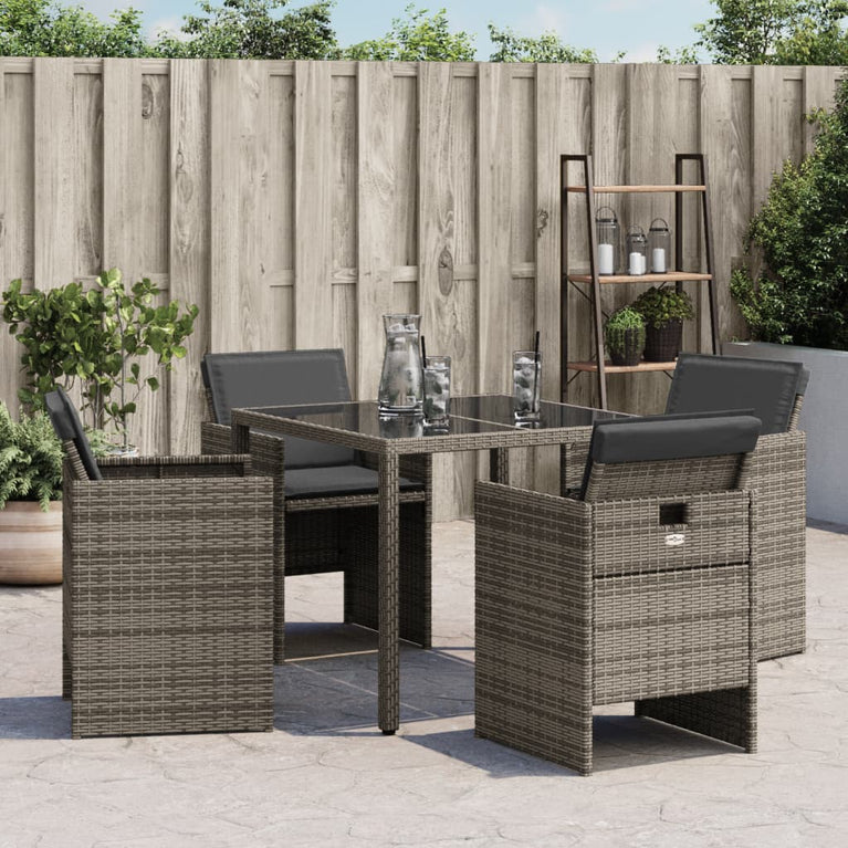 Tuinstoelen 4 st met kussens poly rattan grijs