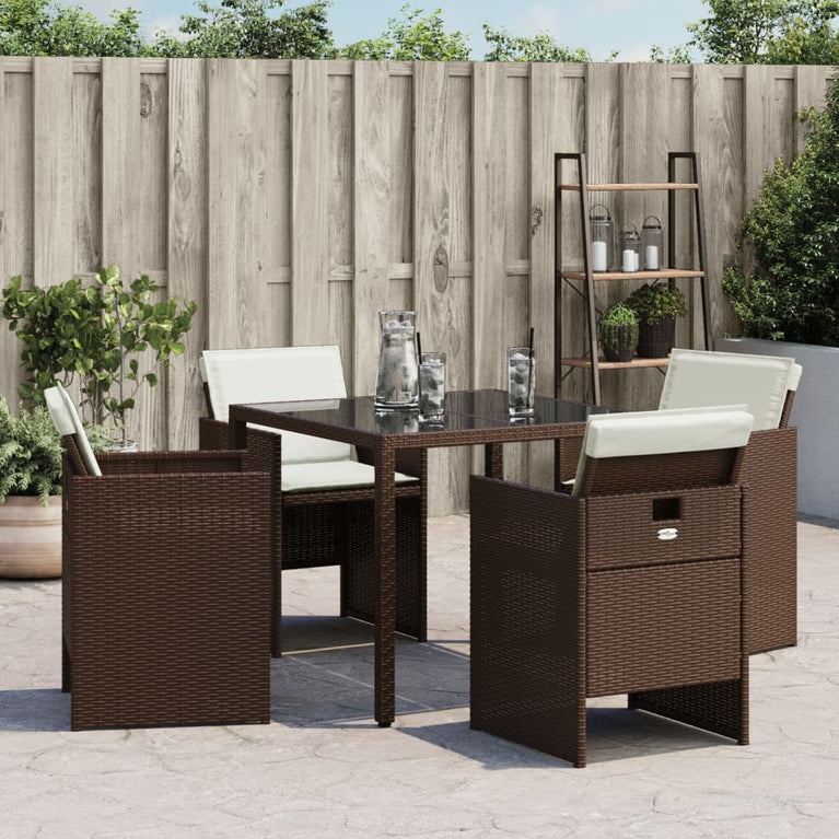 Tuinstoelen 4 st met kussens poly rattan bruin