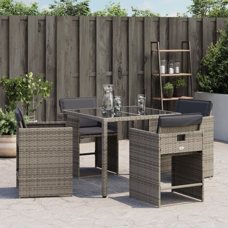 Tuinstoelen 4 st met kussens poly rattan grijs
