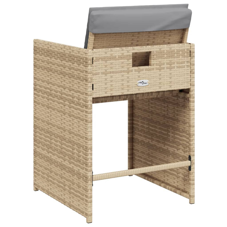 Tuinstoelen 4 st met kussens poly rattan gemengd beige