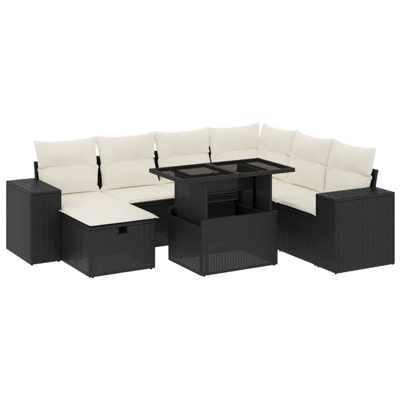 8-delige Loungeset met kussens poly rattan zwart