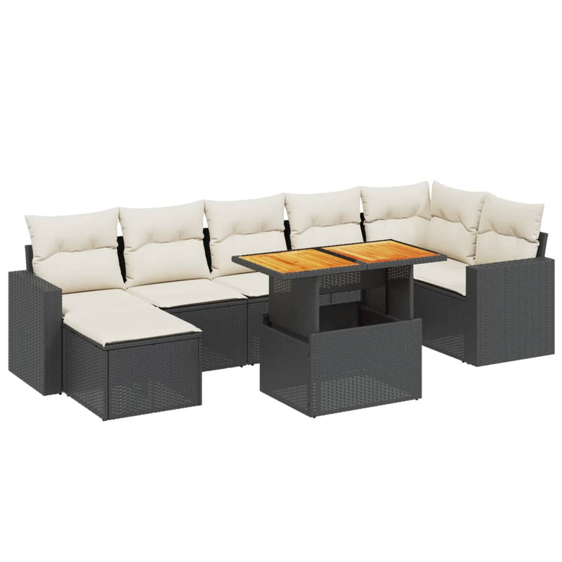 8-delige Loungeset met kussens poly rattan zwart