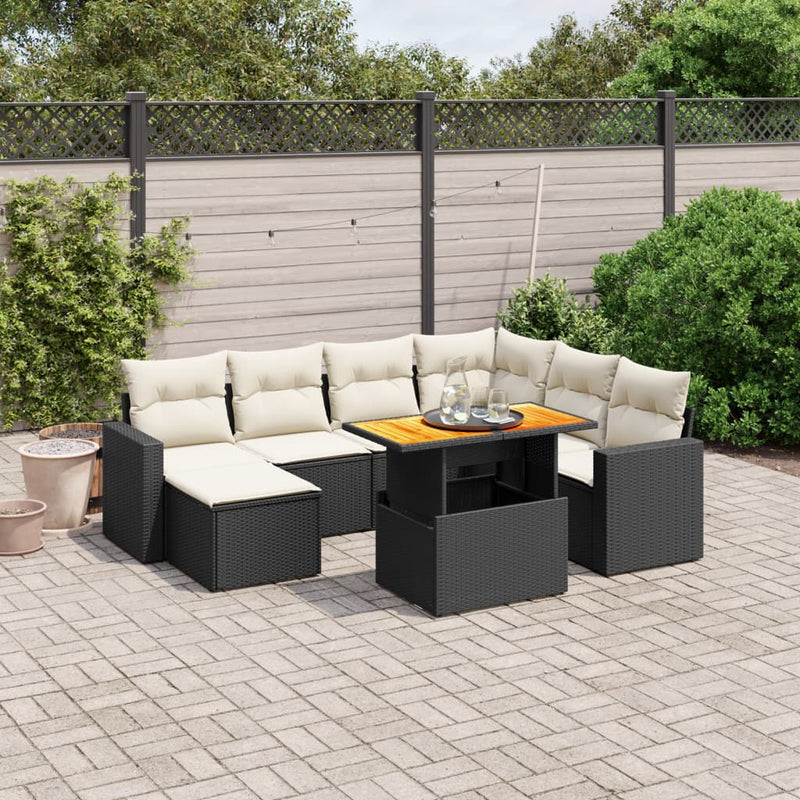 8-delige Loungeset met kussens poly rattan zwart