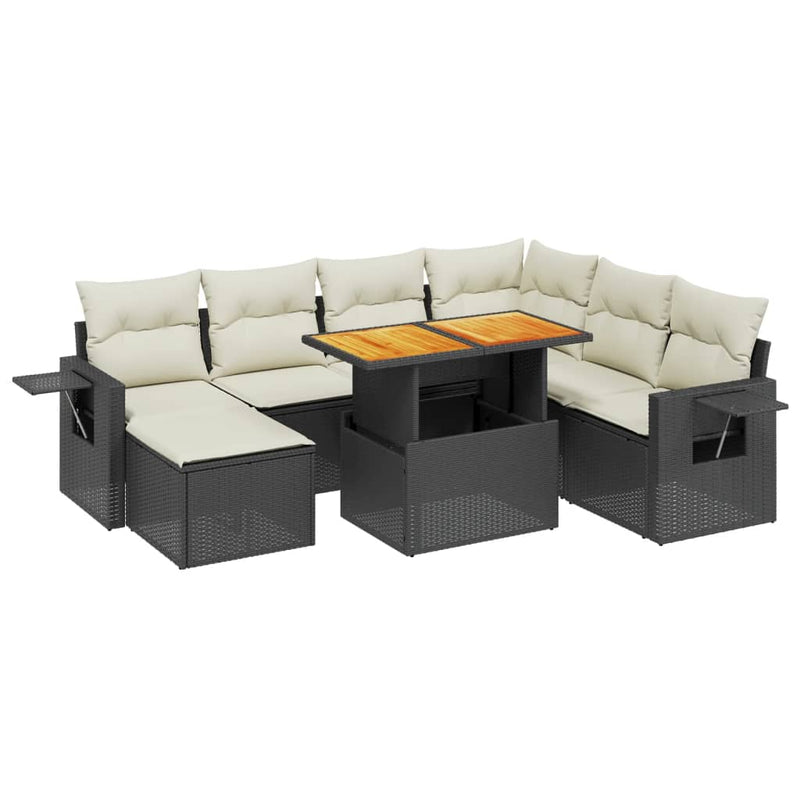 8-delige Loungeset met kussens poly rattan zwart