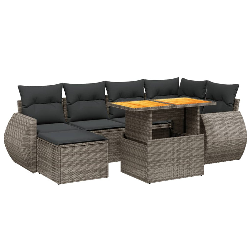 7-delige Loungeset met kussens poly rattan grijs