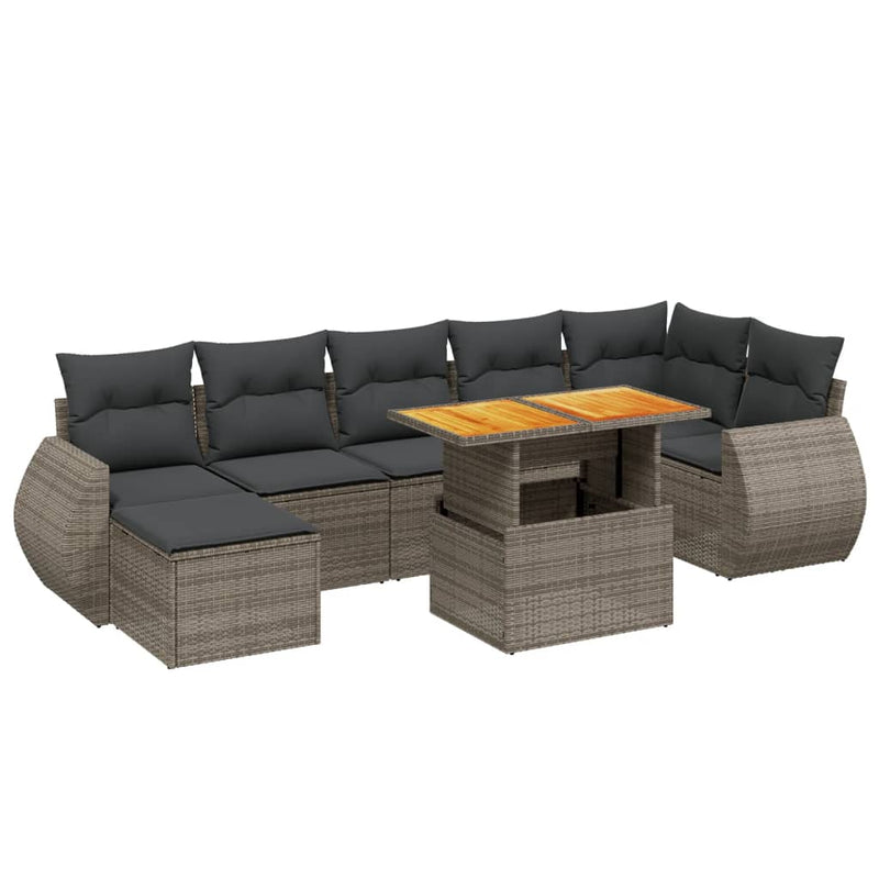 8-delige Loungeset met kussens poly rattan grijs