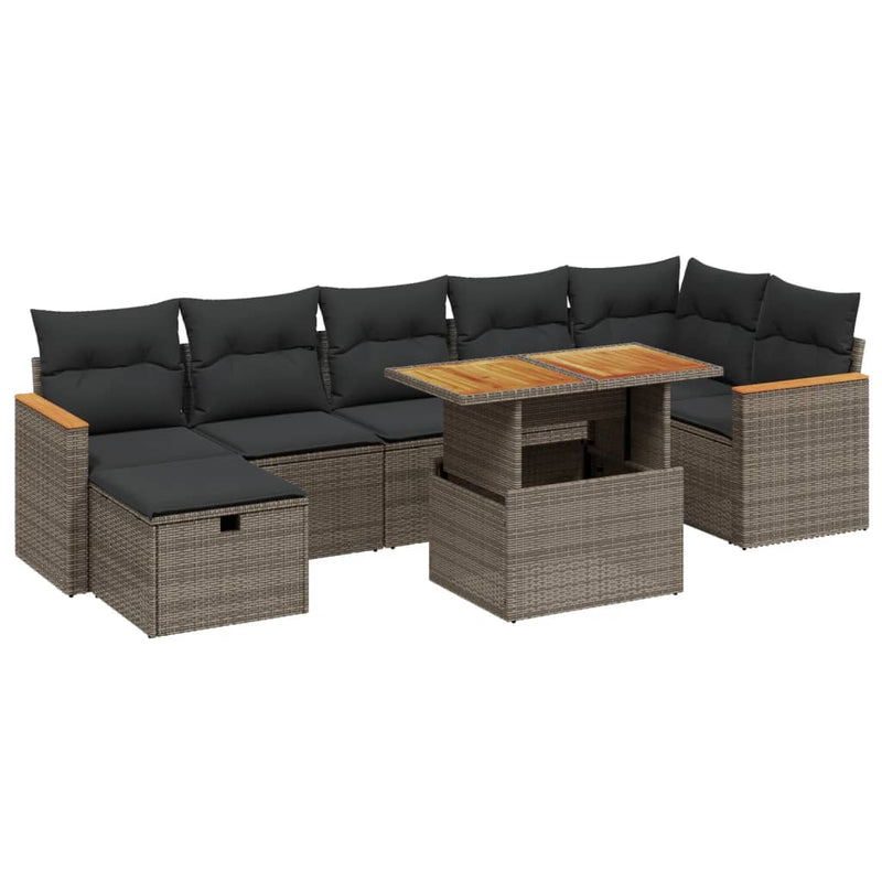 8-delige Loungeset met kussens poly rattan grijs
